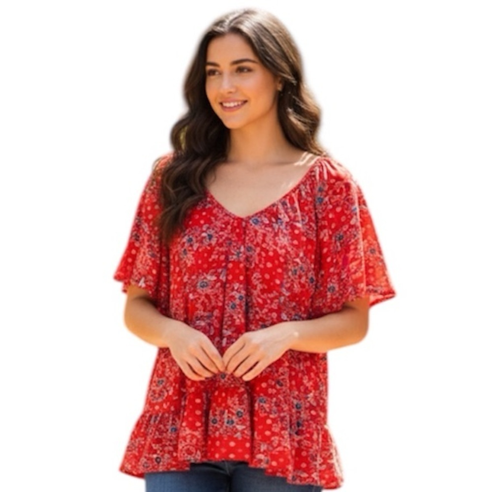 Ember Floral Red Women's Top size L